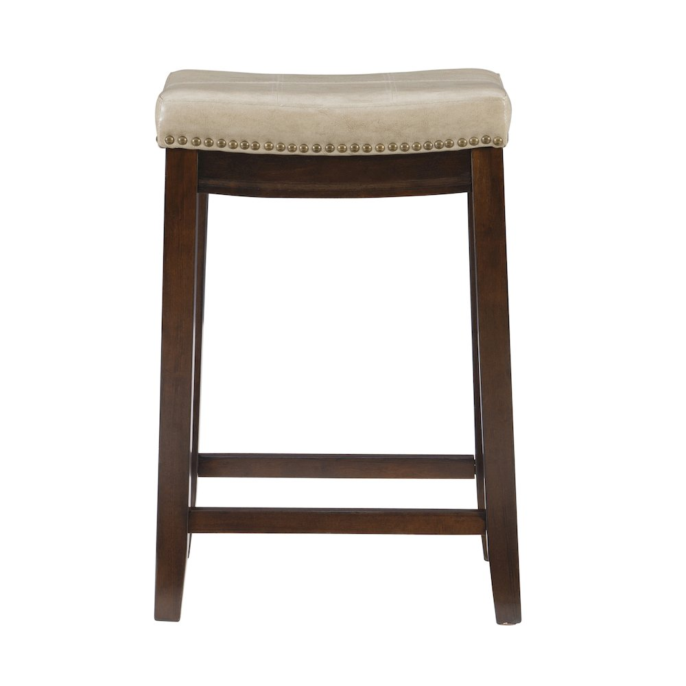 Start2Finish Claridge beige counter stool with cushioned seat and wooden legs, suitable for kitchen or bar area.