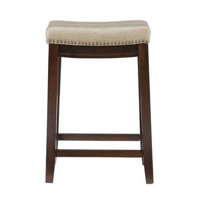 Start2Finish Claridge beige counter stool with cushioned seat and wooden legs, suitable for kitchen or bar area.