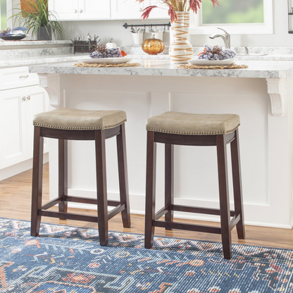 Start2Finish Claridge Beige Counter Stool with cushioned seat and wooden legs, ideal for kitchen or bar area.