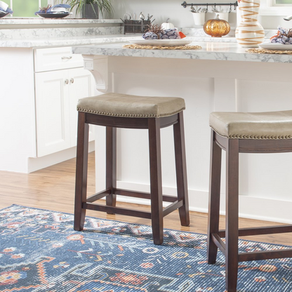 Start2Finish Claridge Beige Counter Stool with wooden legs and cushioned seat, ideal for modern kitchen or bar area.