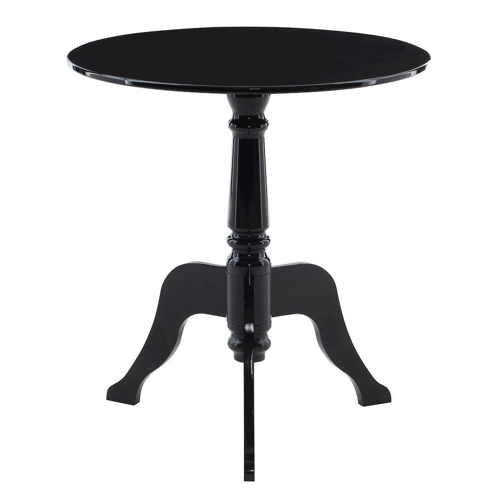 Black acrylic end table by Start2Finish with a sleek, modern design and a smooth surface, ideal for living room or bedroom decor.