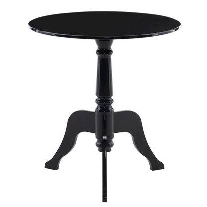 Black acrylic end table by Start2Finish with a sleek, modern design and a smooth surface, ideal for living room or bedroom decor.