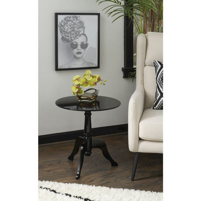 Black acrylic end table with a sleek, modern design, featuring a square top and sturdy base, by Start2Finish.
