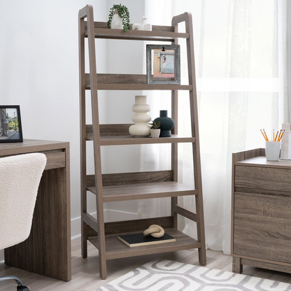 Start2Finish Tracey Ladder Bookcase with multiple shelves, wooden finish, and modern ladder design for stylish storage and display.
