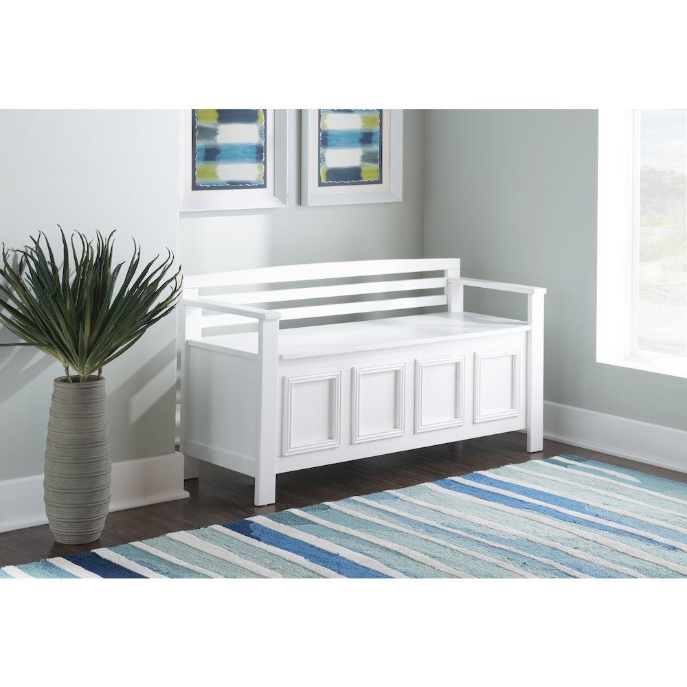 Start2Finish Laredo Storage Bench showing a wooden furniture piece with a cushioned top and storage compartment underneath.