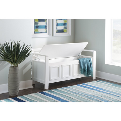 Start2Finish Laredo Storage Bench with cushioned top and wooden legs, ideal for entryways or living room storage.