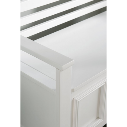 Start2Finish Laredo storage bench with cushioned top and wooden legs, ideal for entryways or living rooms.