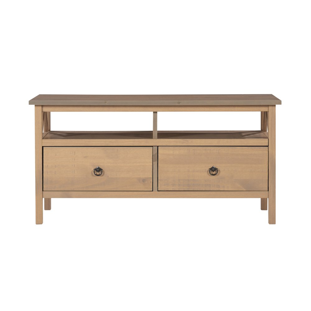 Start2Finish Titian Driftwood TV stand with woodgrain finish, modern furniture piece for entertainment setup, front view.