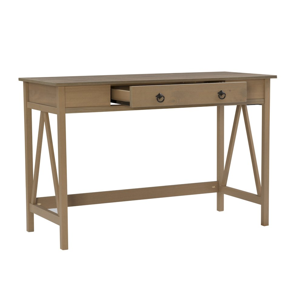 Start2Finish Titian Driftwood Desk showing a modern wooden furniture piece with a natural driftwood finish and spacious workspace.