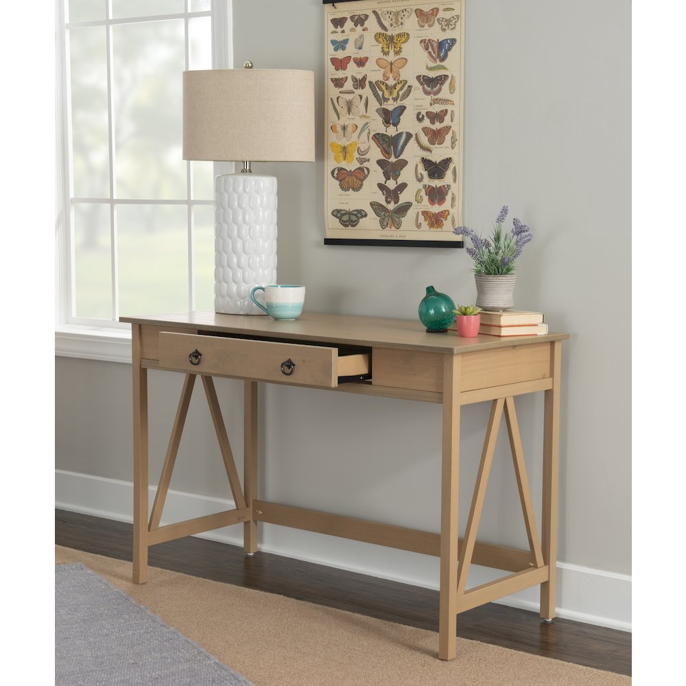 Start2Finish Titian Driftwood Desk, modern wooden furniture with a driftwood finish, showing clean lines and spacious workspace.