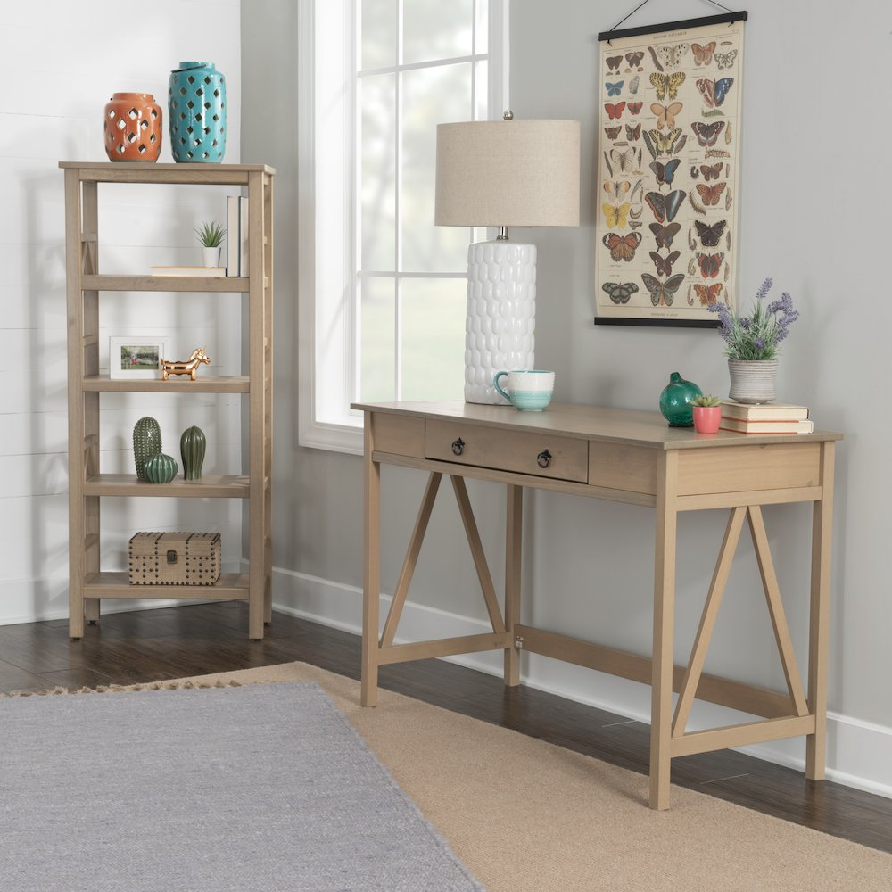 Start2Finish Titian Driftwood Desk, a modern wooden furniture piece with a driftwood finish and clean design.