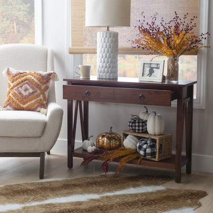 Antique Titian console table by Start2Finish with ornate wood detailing and a polished surface, displayed in a stylish interior setting.