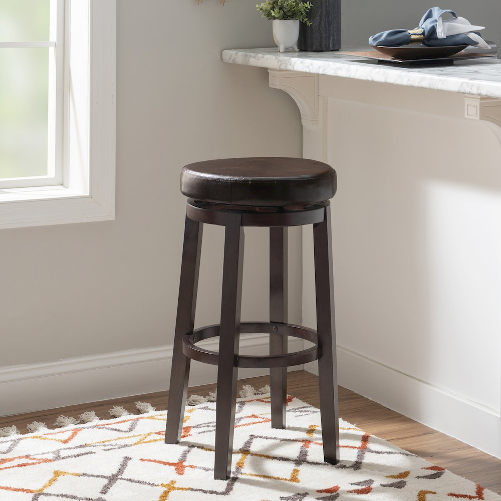Maya brown 29-inch bar stool by Start2Finish featuring a wooden seat and metal legs with a modern design.