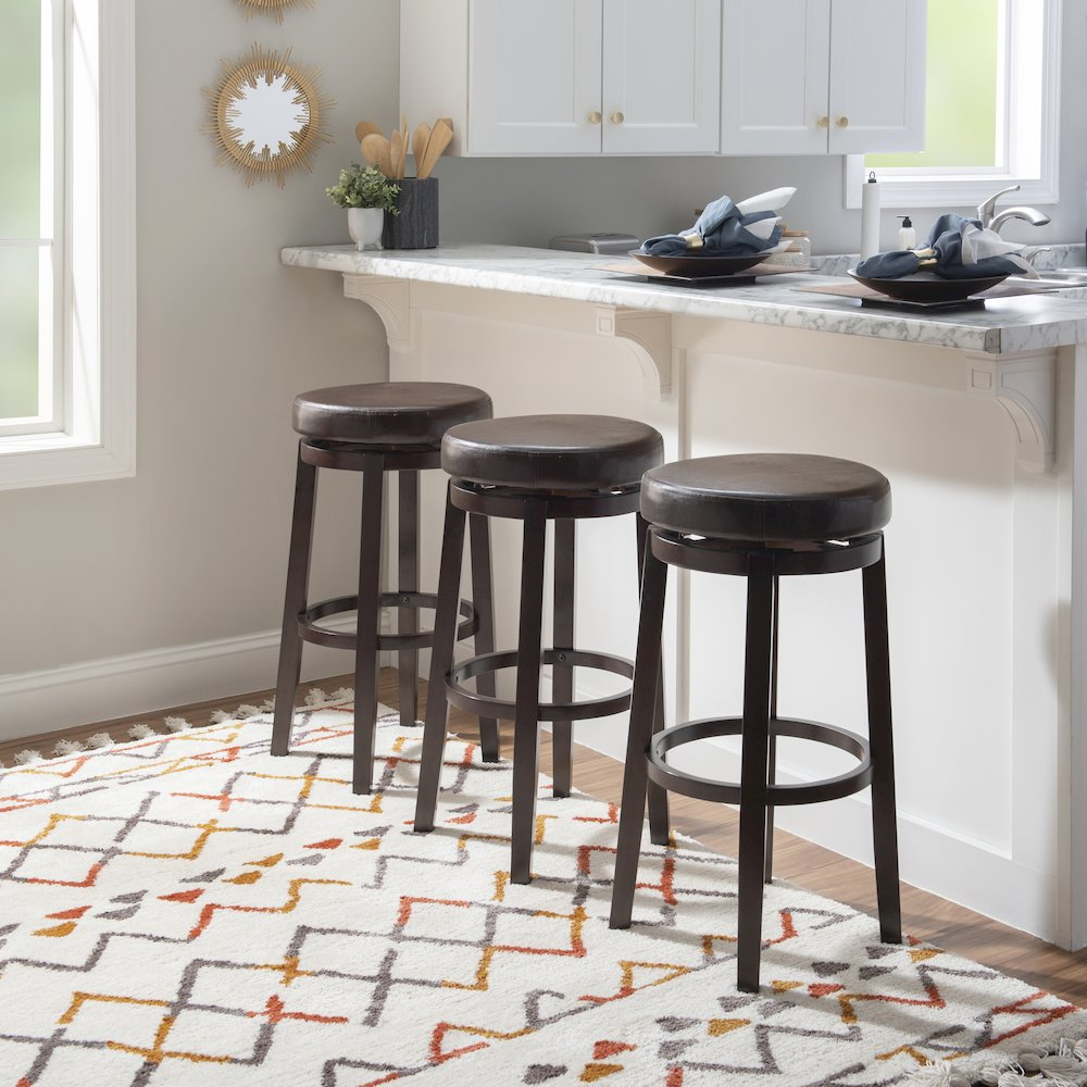 Start2Finish Maya brown 29-inch bar stool with wooden legs and cushioned seat, ideal for kitchen or bar area.