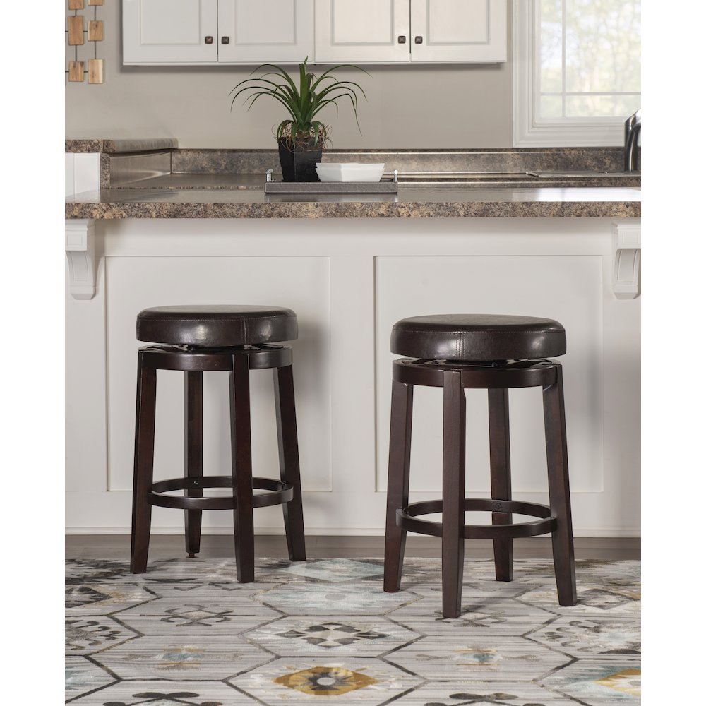 Maya Brown 24-inch counter stool by Start2Finish showing a wooden frame with a cushioned seat and backrest, ideal for kitchen counters