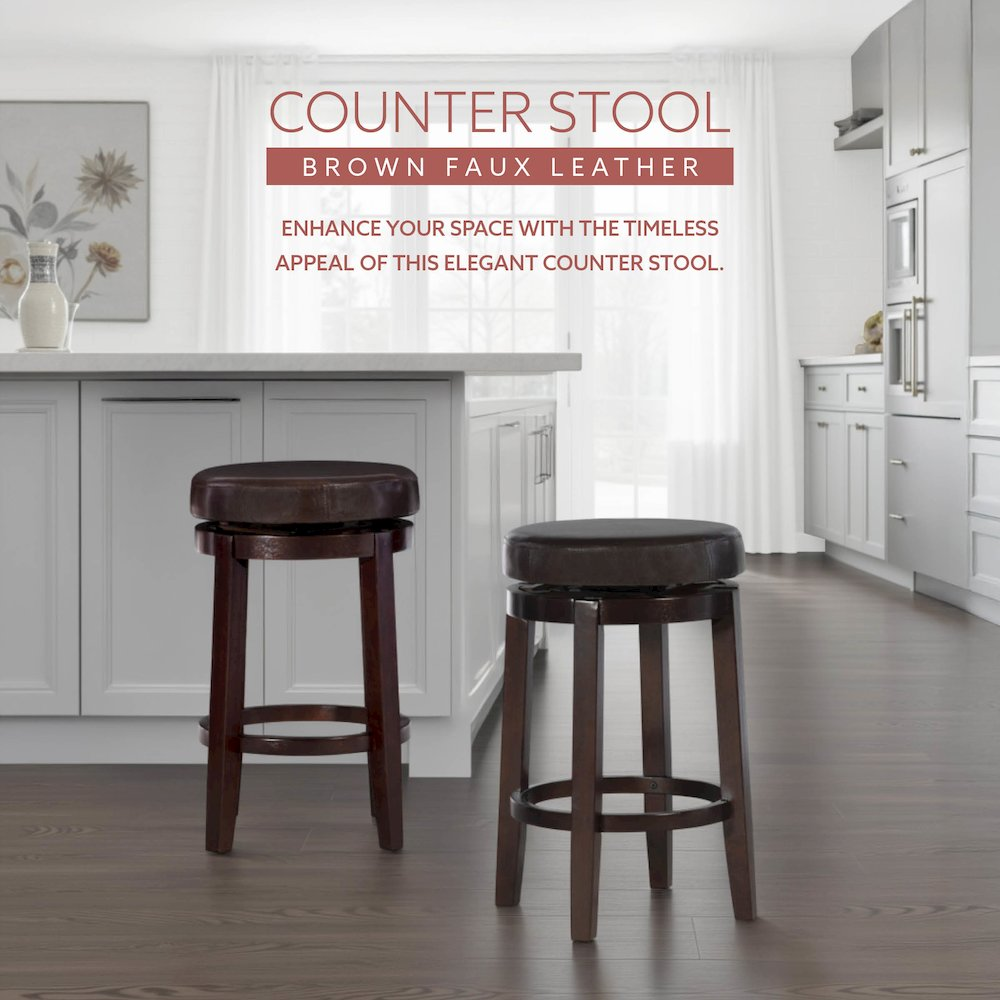 Maya brown 24-inch counter stool by Start2Finish with wooden legs and cushioned seat, ideal for kitchen or bar area.
