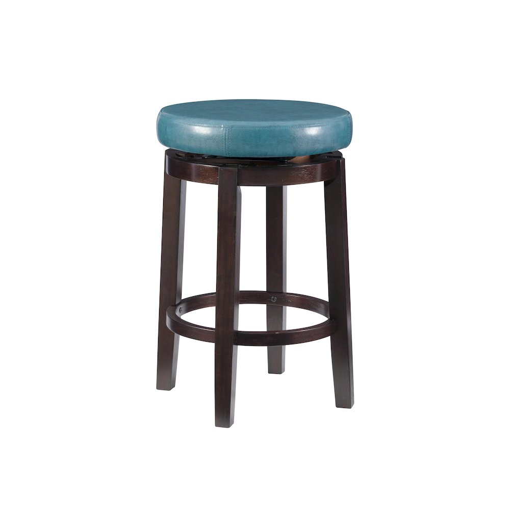 Start2Finish Maya Teal 24-inch counter stool with wooden legs and cushioned seat, perfect for kitchen or bar area.