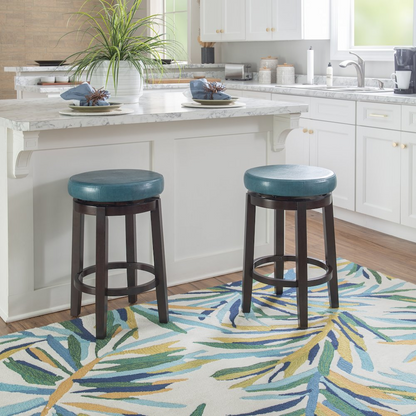 Start2Finish Maya Teal 24-inch counter stool with wooden legs and cushioned teal seat for stylish kitchen or bar seating.