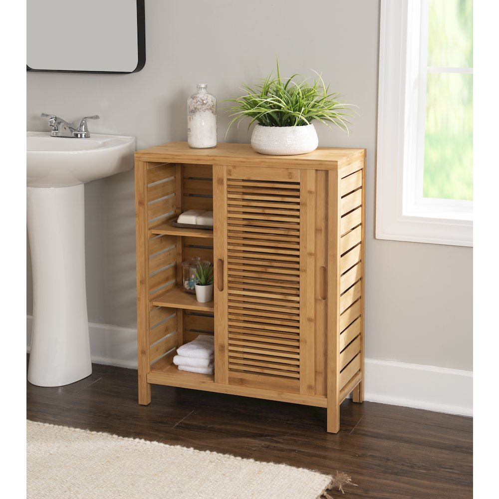 Start2Finish Bracken Two Door Floor Cabinet showing wooden finish, sleek design, and two spacious doors for kitchen or bathroom storage.