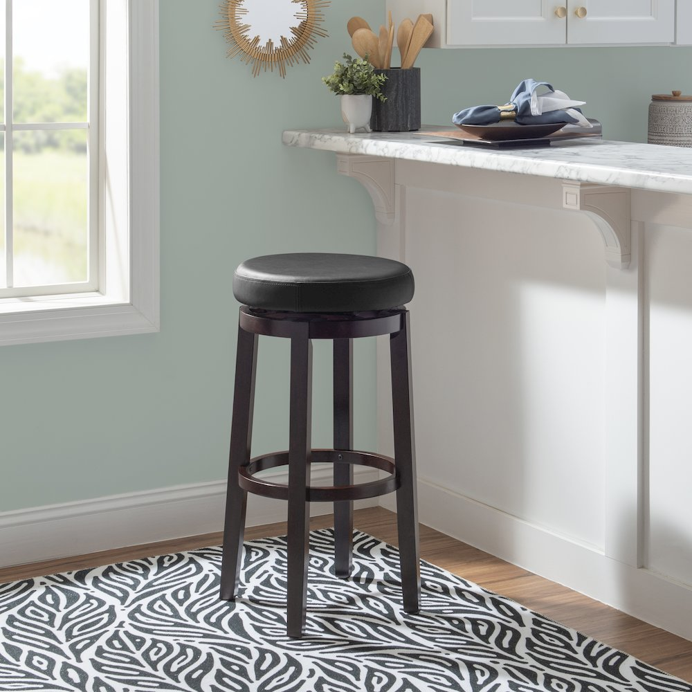 Start2Finish Maya black 29-inch bar stool with a sleek modern design, featuring a cushioned seat and sturdy metal legs.