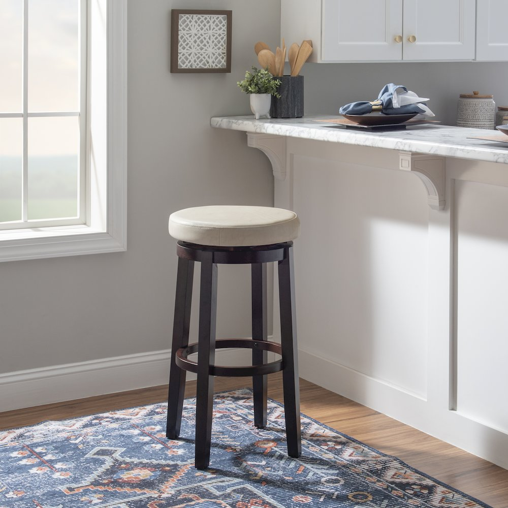Start2Finish Maya Rice 29-inch bar stool with wooden seat and metal frame, showcasing its modern design and sturdy construction.