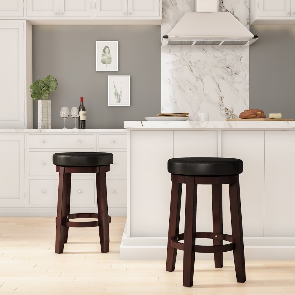 Start2Finish Maya Black 24-inch counter stool with a sleek wooden design and comfortable seat for modern kitchen or bar area.