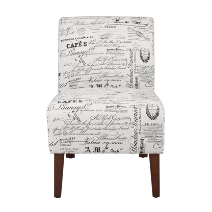 Linen Script Lily Chair by Start2Finish featuring a stylish fabric upholstery and a modern, elegant design.