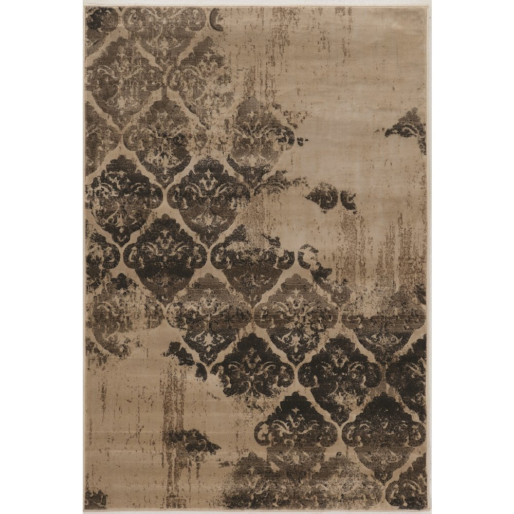 Jewel Clara beige and olive 5x7.6 rug by Start2Finish featuring a geometric pattern with intricate details and soft colors.
