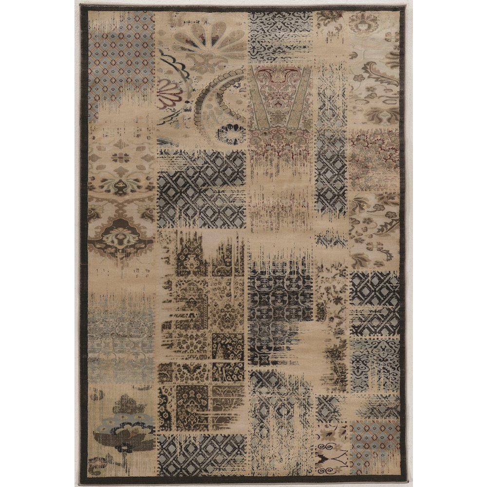 Beige and blue Jewel PatchWork Rug by Start2Finish, 8x10.3 feet, featuring intricate patchwork design in a large decorative rug.