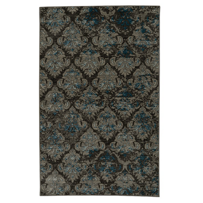 Vintage Clara Grey and Blue 8x10 rug by Start2Finish displaying intricate patterns in grey and blue tones on a woven surface.