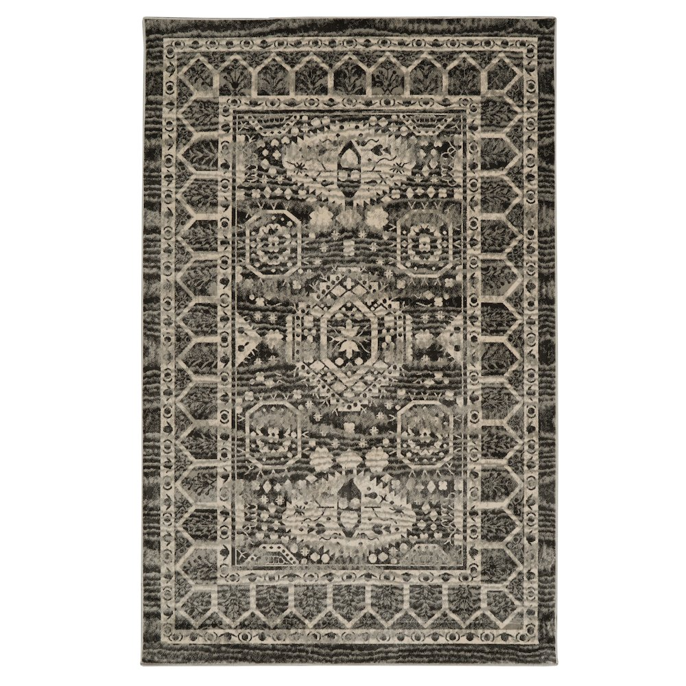 Vintage Hamadan grey and charcoal 5x7.6 rug with intricate patterns, made by Start2Finish, showcasing traditional design and textured weave.