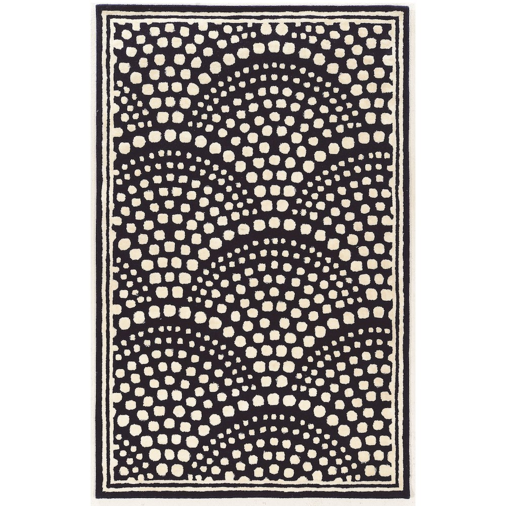 Aspire Wool Scallop Navy and White 8x11 rug with scalloped edge design, by Start2Finish, showcasing intricate pattern and texture.