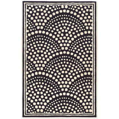 Aspire Wool Scallop Navy and White 8x11 rug with scalloped edge design, by Start2Finish, showcasing intricate pattern and texture.