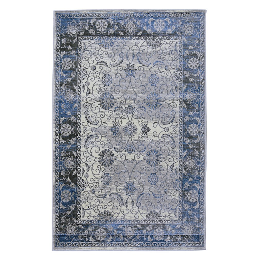 Vintage Isfahan grey and charcoal 5x7.6 rug by Start2Finish, showcasing intricate Persian-inspired floral patterns and traditional design.