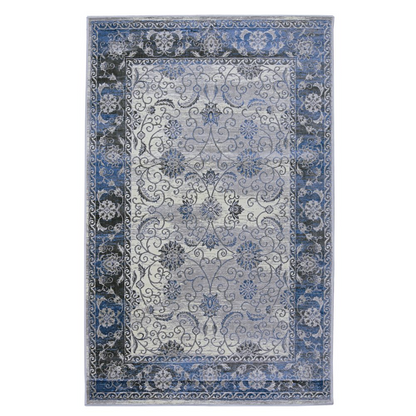 Vintage Isfahan grey and charcoal 5x7.6 rug by Start2Finish, showcasing intricate Persian-inspired floral patterns and traditional design.