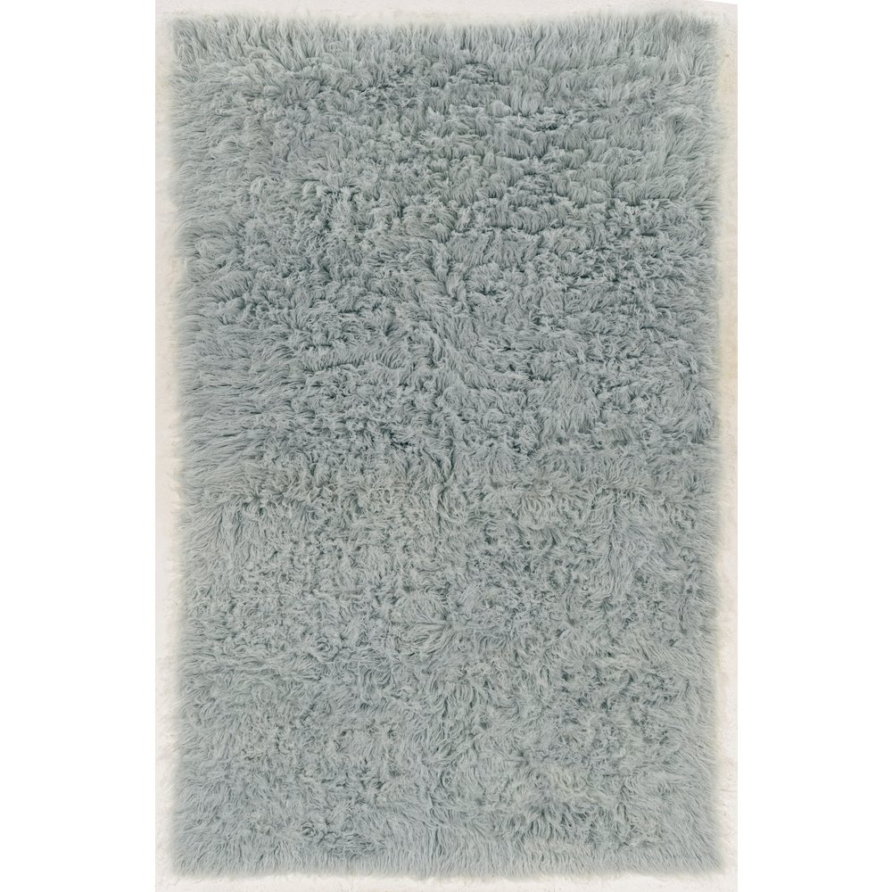 Light grey Flokati rug from Start2Finish, 5x8 feet, plush 1400g wool texture, suitable for living rooms or bedrooms.