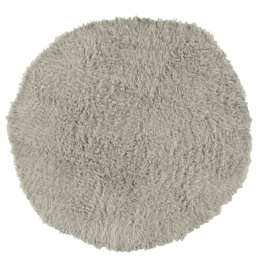 Light grey Flokati rug by Start2Finish, 1400g weight, plush 8RD style, thick and cozy with textured wool fibers.