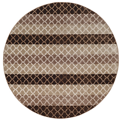 Start2Finish Evolution TrellisStripes beige and brown rug with a geometric pattern, showcasing its textured design and color scheme.