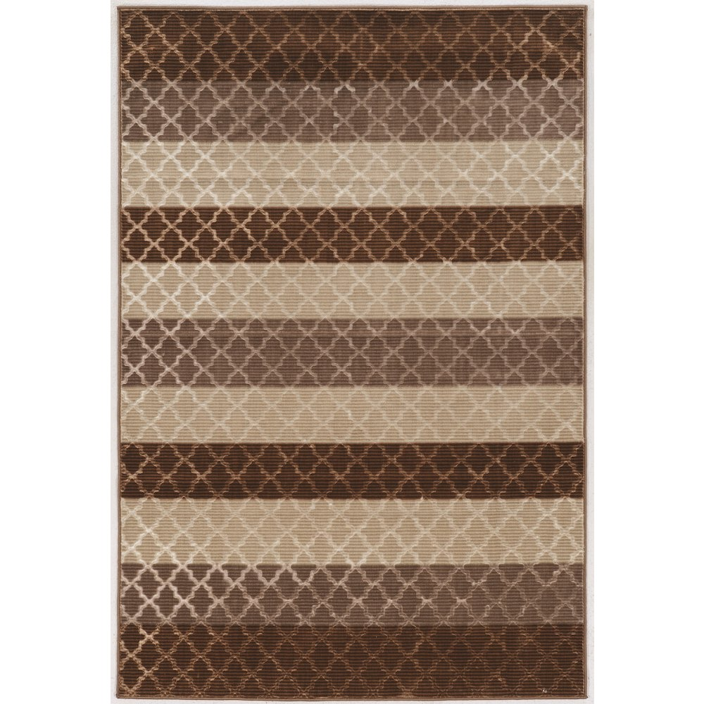 Start2Finish EvolutionTrellisStripes beige and brown rug featuring a 5x7.6 inch geometric striped pattern on soft woven fabric.