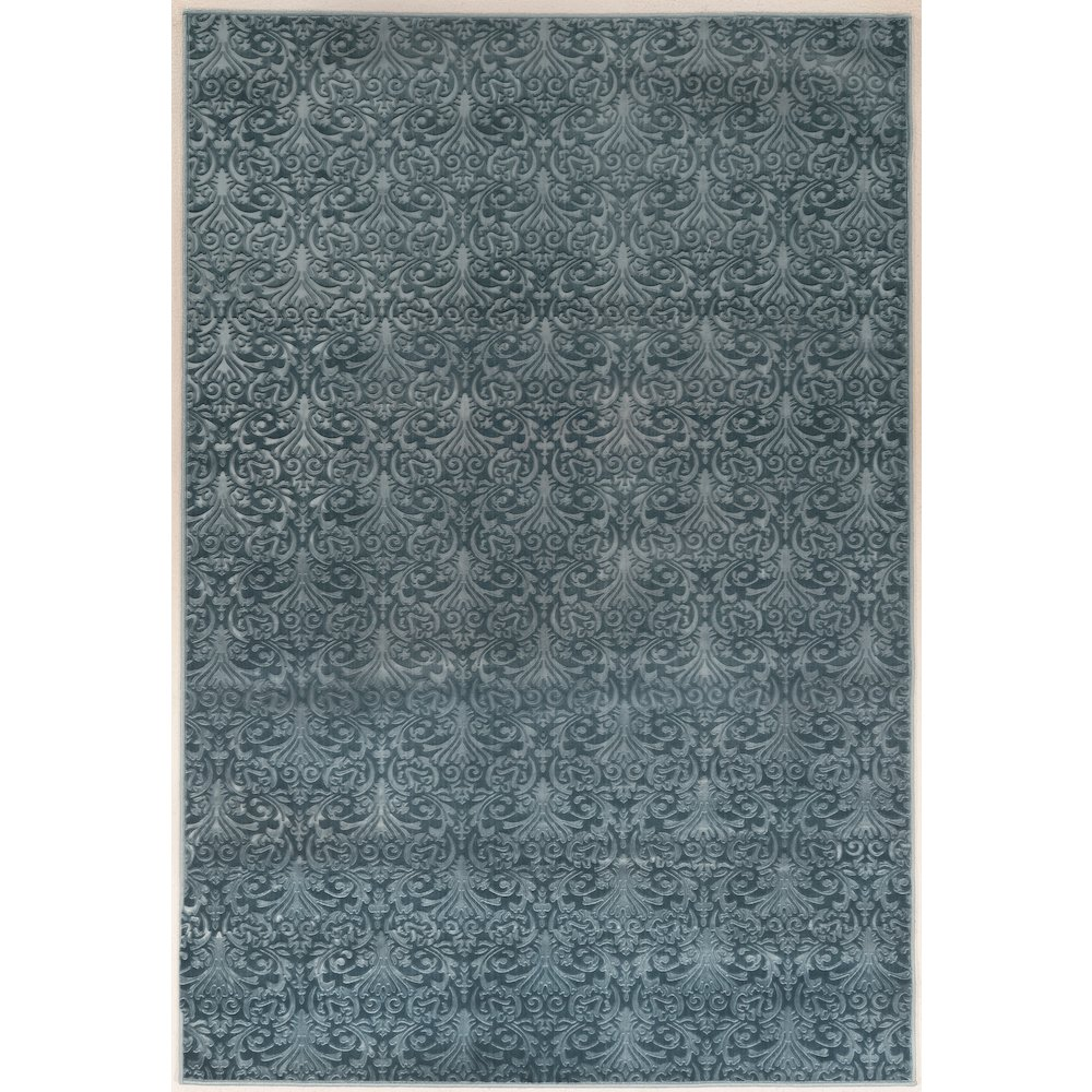 Blue Evolution Damask 5x7.6 rug by Start2Finish with intricate damask pattern and plush texture.