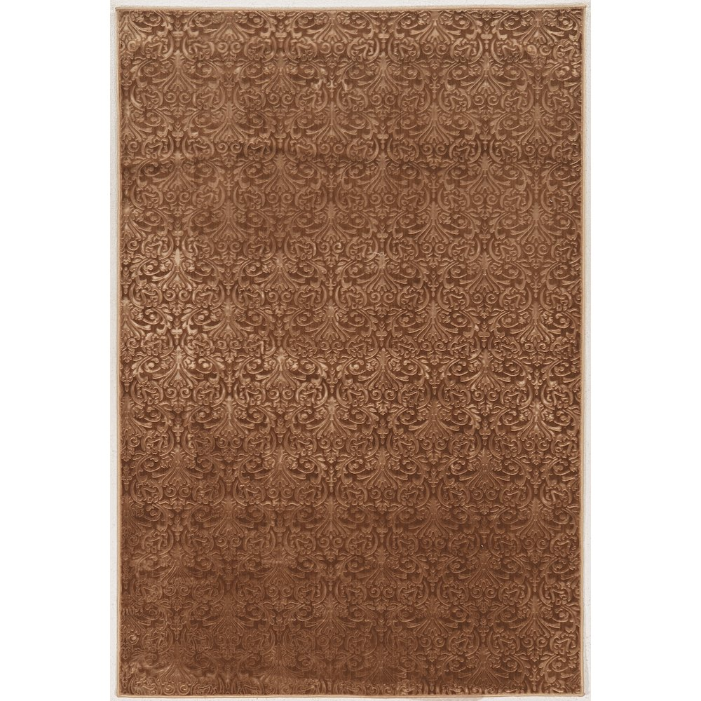 Start2Finish Evolution Damask Brown 5x7.6 rug with intricate damask pattern and warm brown tones, ideal for living room or bedroom decor.