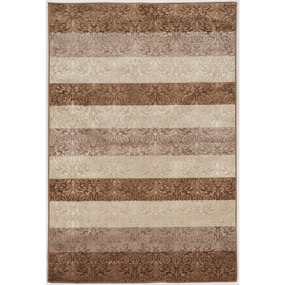 Start2Finish Evolution DamaskStripe beige and brown 5x7.6 rug with intricate damask and stripe pattern on soft woven fabric.