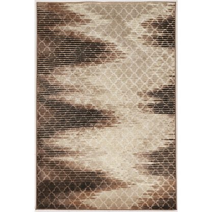 Beige and brown zigzag pattern EvolutionTrellisZigZag rug by Start2Finish, 5x7.6 feet, showcasing geometric design on textured surface.
