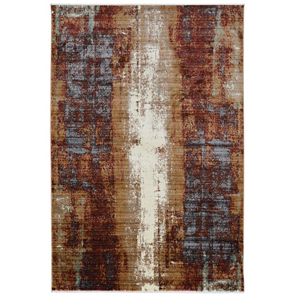 Start2Finish Illusions Canyon beige and burgundy 8x11 rug with geometric pattern, showcasing warm tones and textured design.