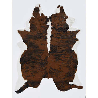 Faux cowhide rug in brindle pattern by Start2Finish, featuring a realistic cow hide design with soft, textured surface.