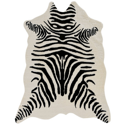 Start2Finish faux cow hide zebra rug in ivory and black, showcasing a textured, animal print design for stylish home decor.