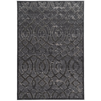Start2Finish Hi Lo Trellis Blue and Grey 8x10 rug with a geometric pattern on a flat surface.