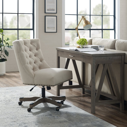Start2Finish Della Natural Office Chair with ergonomic design, beige fabric upholstery, and adjustable height for comfortable seating.