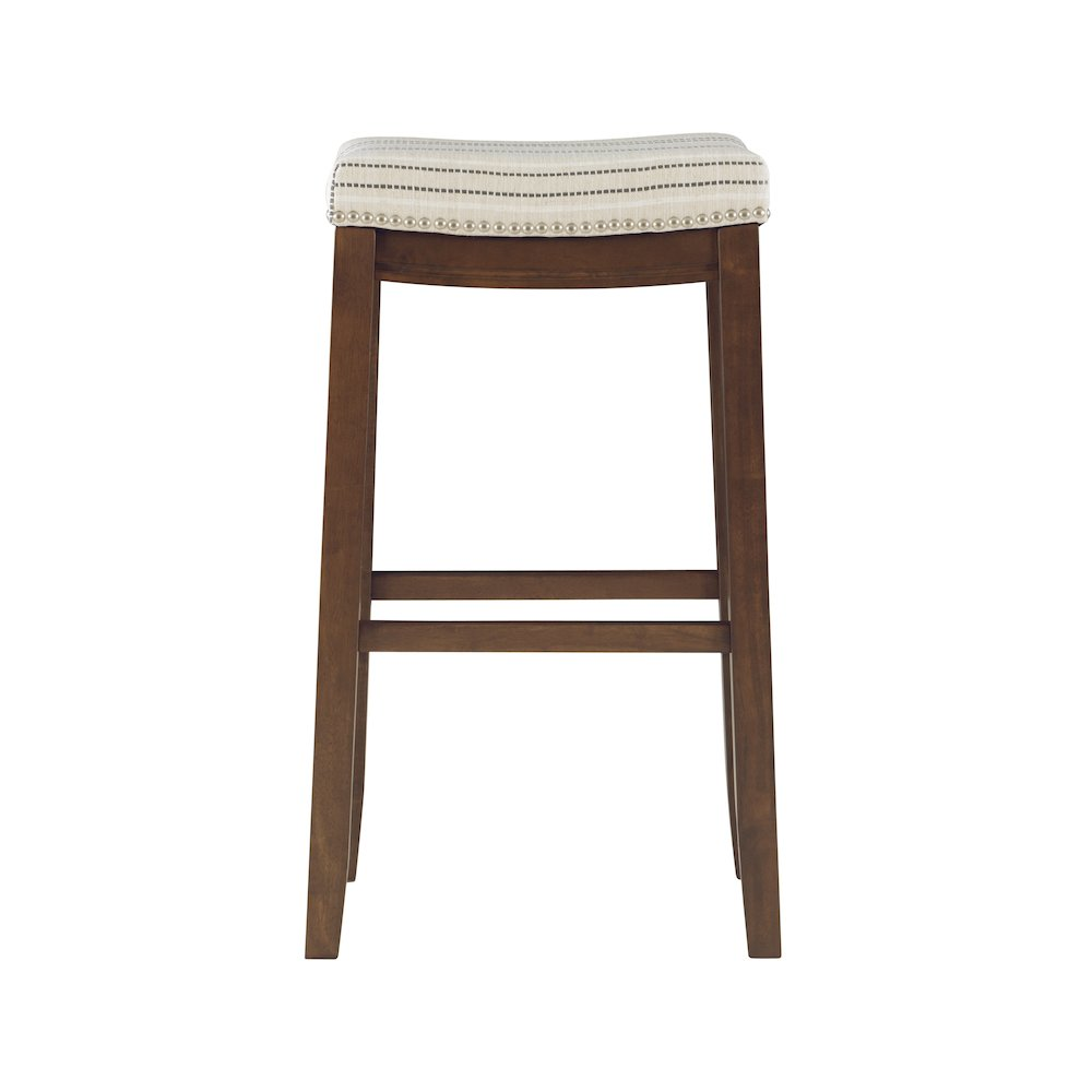 Claridge natural wooden bar stool by Start2Finish with a round cushioned seat and four sturdy legs.