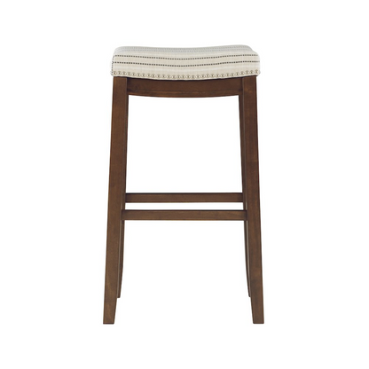 Claridge natural wooden bar stool by Start2Finish with a round cushioned seat and four sturdy legs.